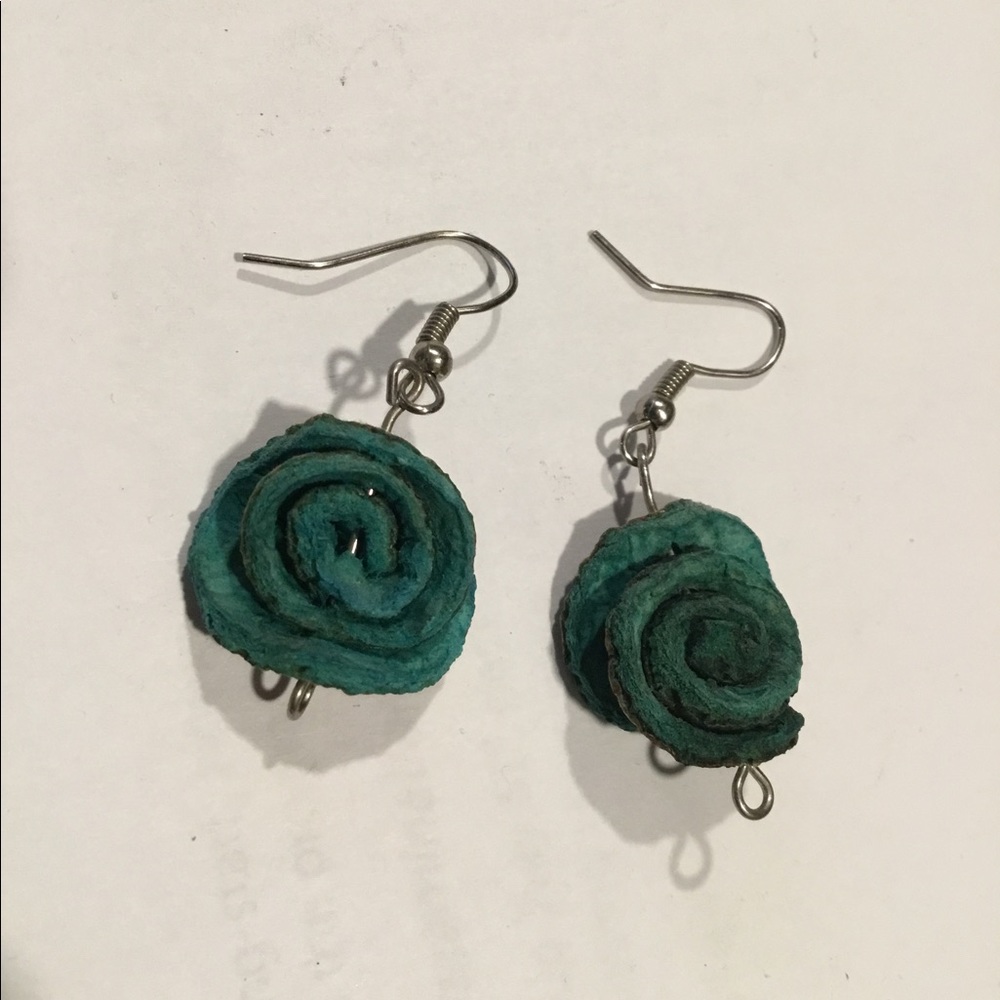 Blue Dangling Earrings made from orange peels
